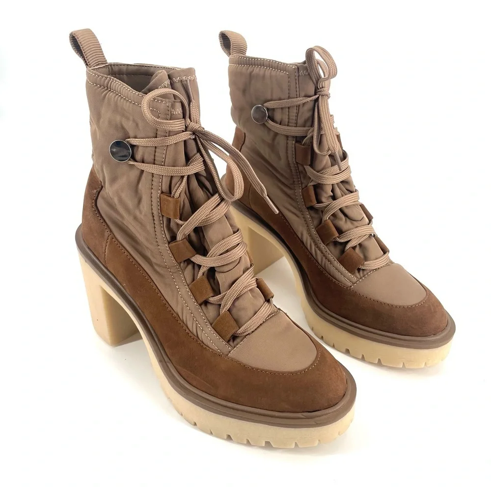 Dolce Vita X Anthropologie Celida Tan Lace Up Platform Nylon Hiking Heel Boots